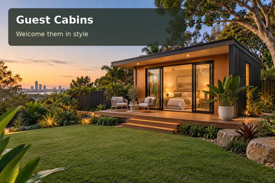 guest cabins — representative garden building marketing concept